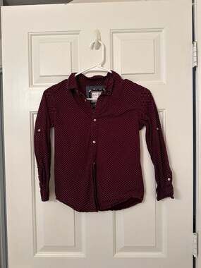 Cactus Boys Burgundy Floral Dot Long Sleeve Button Down Shirt Size 9/10
